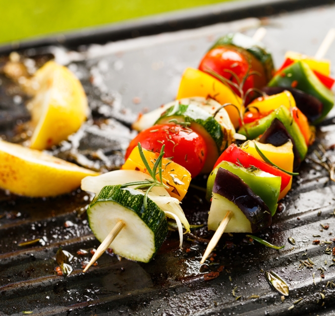 Vegetable skewers on a barbeque