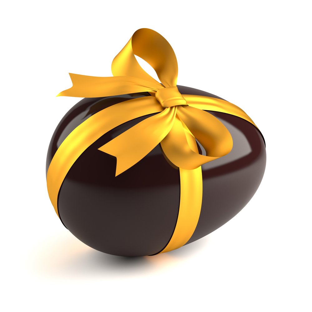 Chocolate,Easter,Egg,With,Yellow,Ribbon